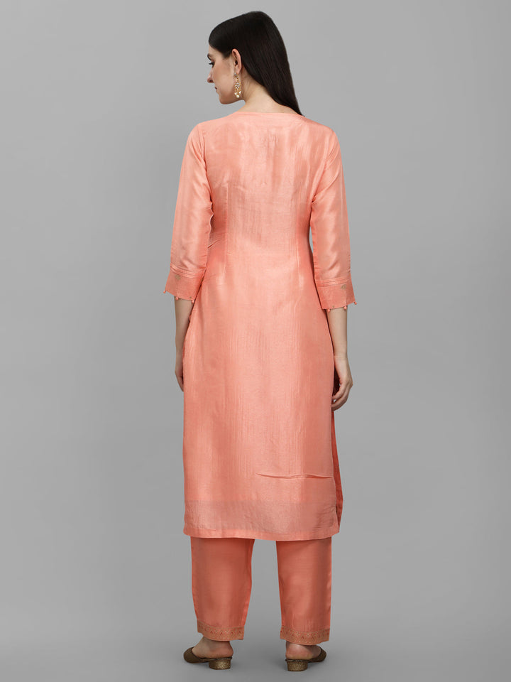 Peach Jacquard Bandhani Kurta by Qivii