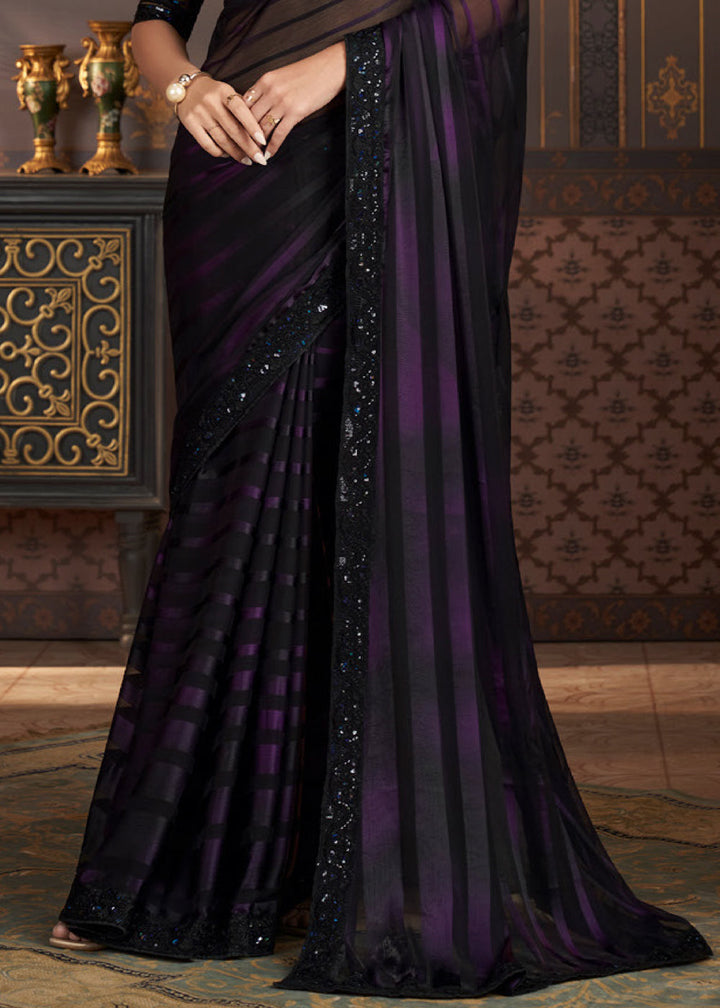 Shades Of Purple Designer Embroidered Silk Saree