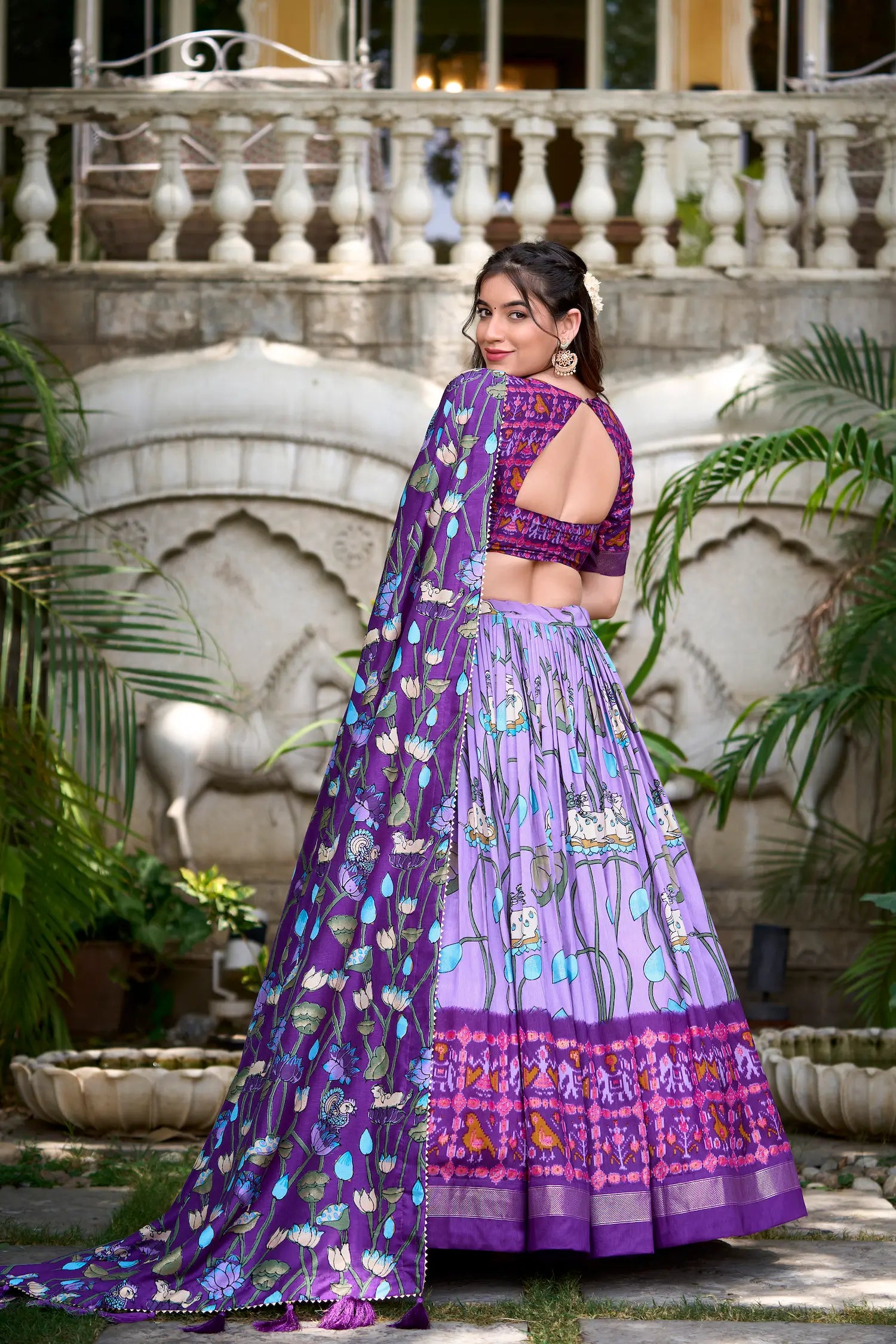 Lavender Tussar Silk Printed Lehenga Choli | Ready To Wear - qivii