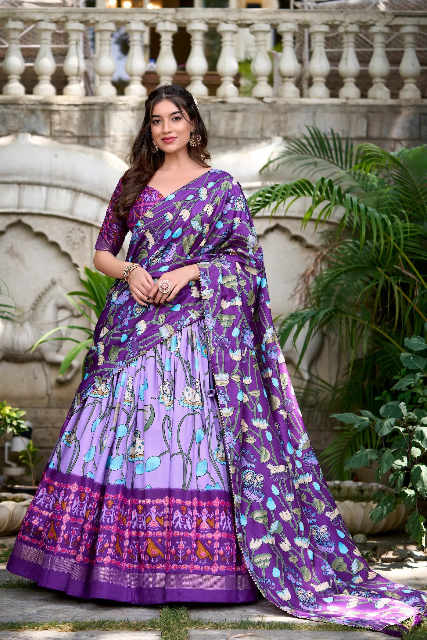 Lavender Tussar Silk Printed Lehenga Choli | Ready To Wear - qivii