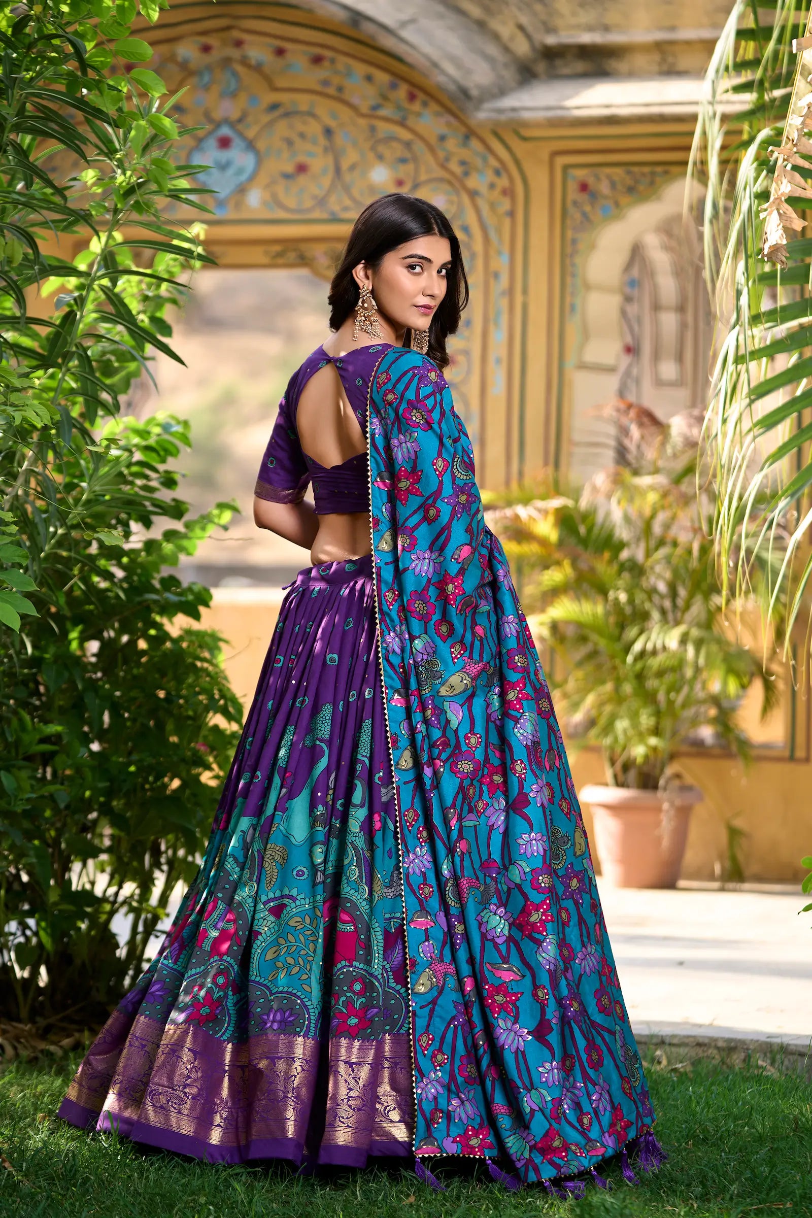 Purple Tussar Silk Kalamkari Printed Lehenga Choli | Ready To Wear - qivii