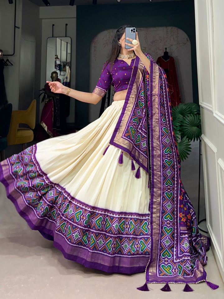 Purple Color Tussar Silk Patola Print Lehenga Choli