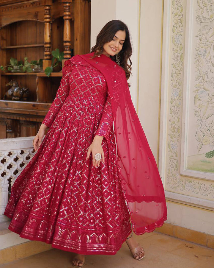 Pink Color Designer Anarkali Gown With Dupatta  - By Qivii