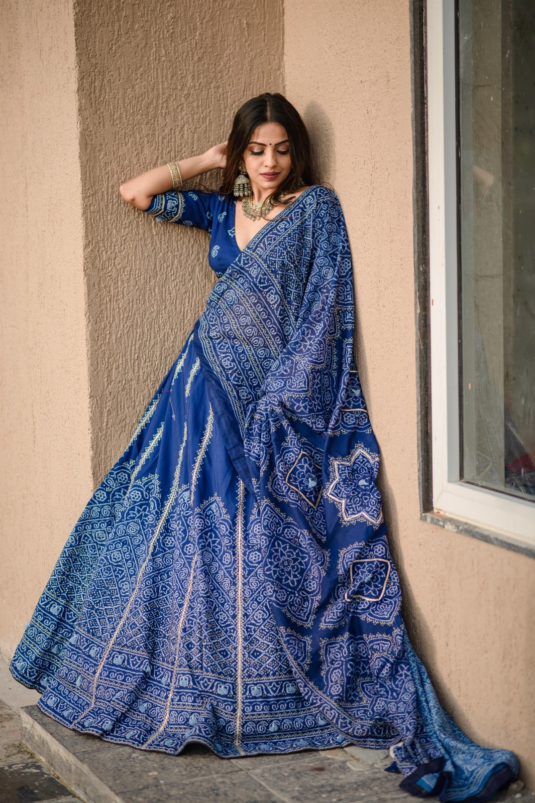 Navy Blue Color Vaishali silk Printed With Gota Patti and Tassels Work  Lehenga