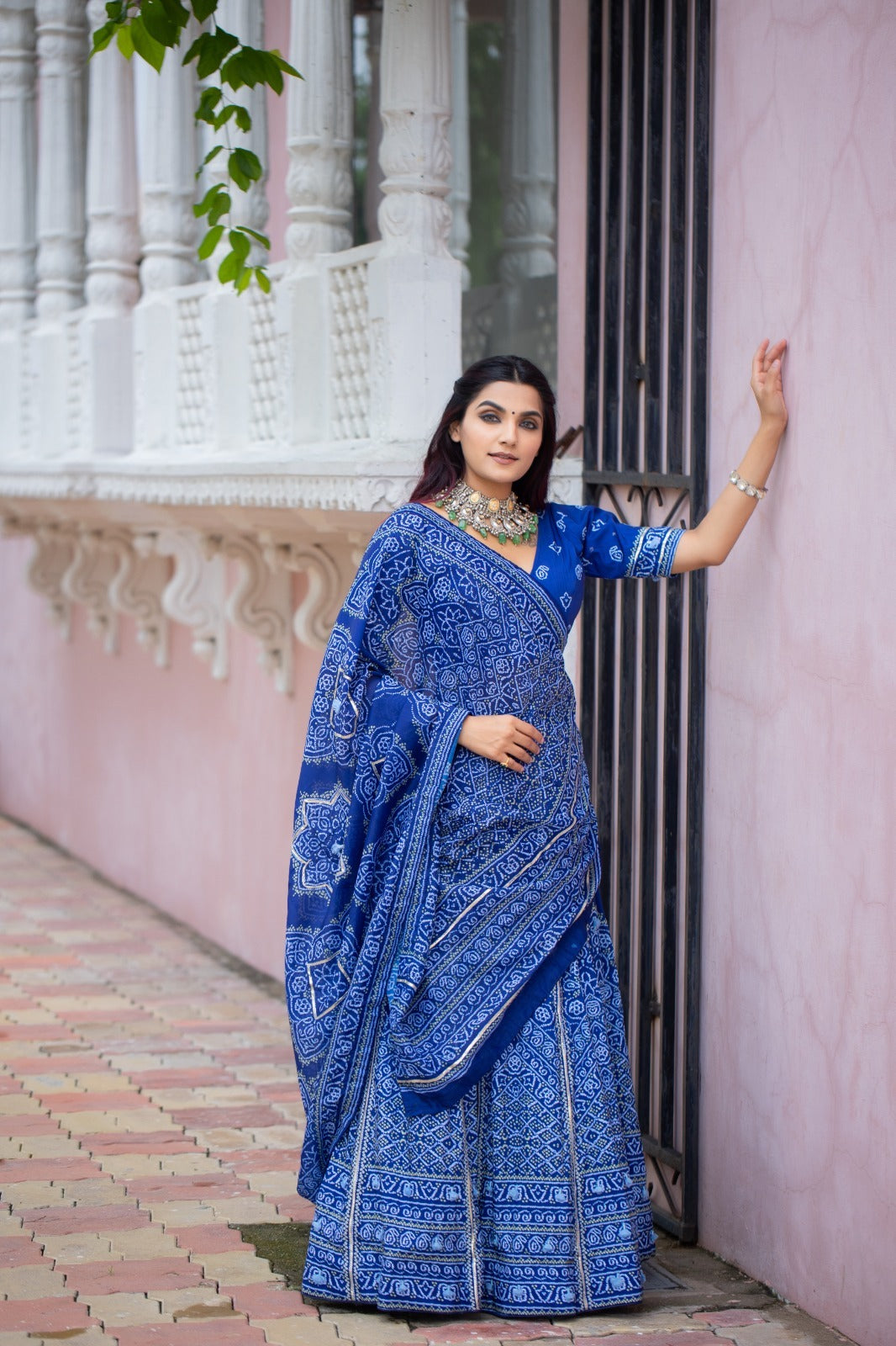 Navy Blue Color Vaishali silk Printed With Gota Patti and Tassels Work  Lehenga