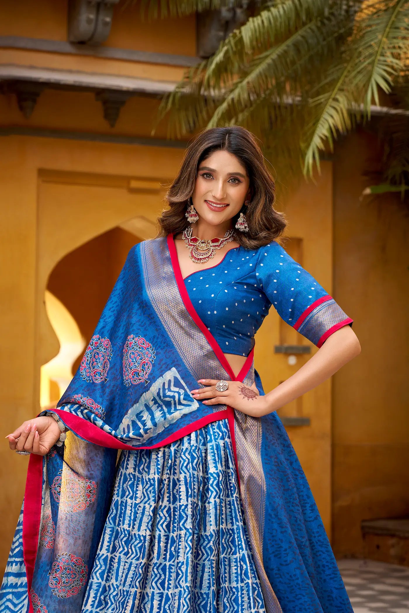 Royal Blue Dola Silk Printed Lehenga Choli