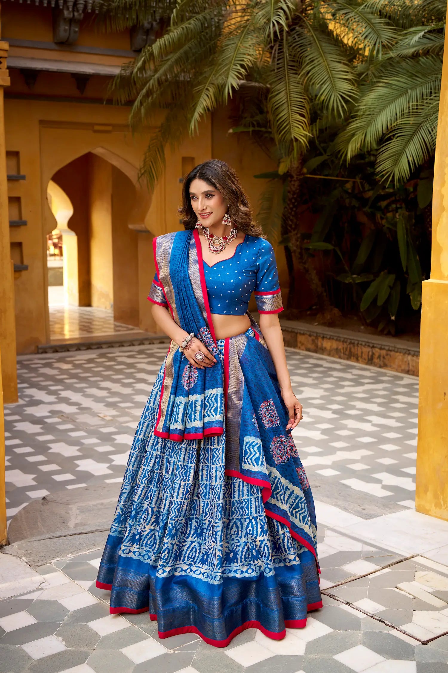 Royal Blue Dola Silk Printed Lehenga Choli