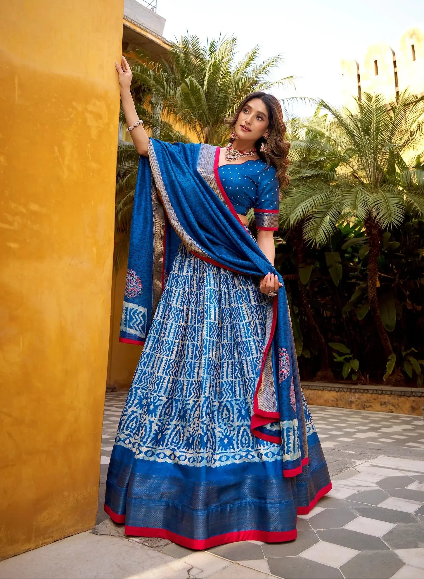 Royal Blue Dola Silk Printed Lehenga Choli