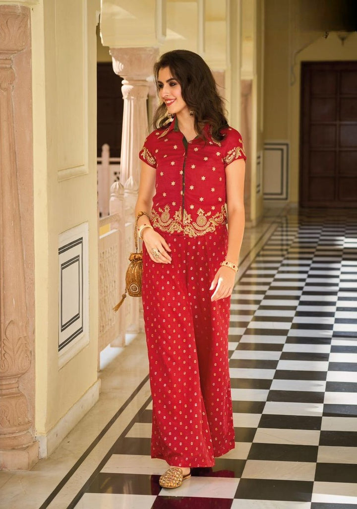 red silk with fancy embroidery work co-ord sets