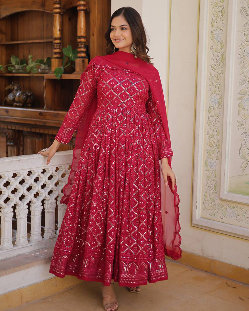 Pink Color Designer Anarkali Gown With Dupatta  - By Qivii