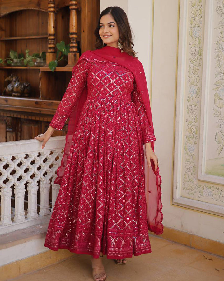 Pink Color Designer Anarkali Gown With Dupatta  - By Qivii