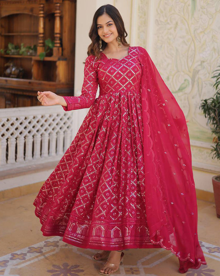 Pink Color Designer Anarkali Gown With Dupatta  - By Qivii