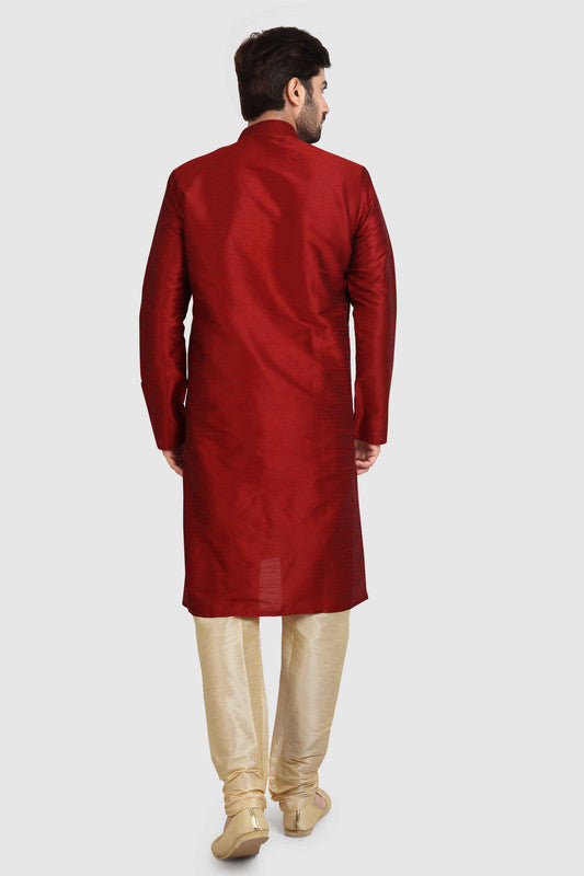 Men's Maroon Art Silk Solid Kurta Pajama Set