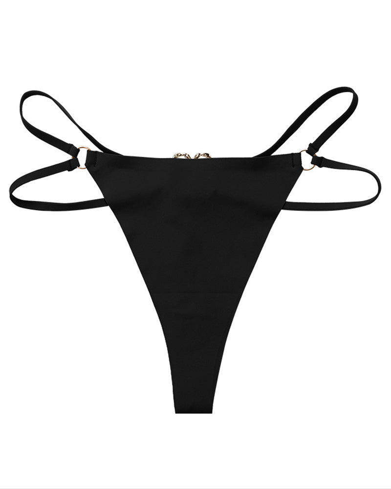 Women's Seamless Thong Low Waist Metal Ring Sexy Temptation Intimates T Pants  - By Qivii