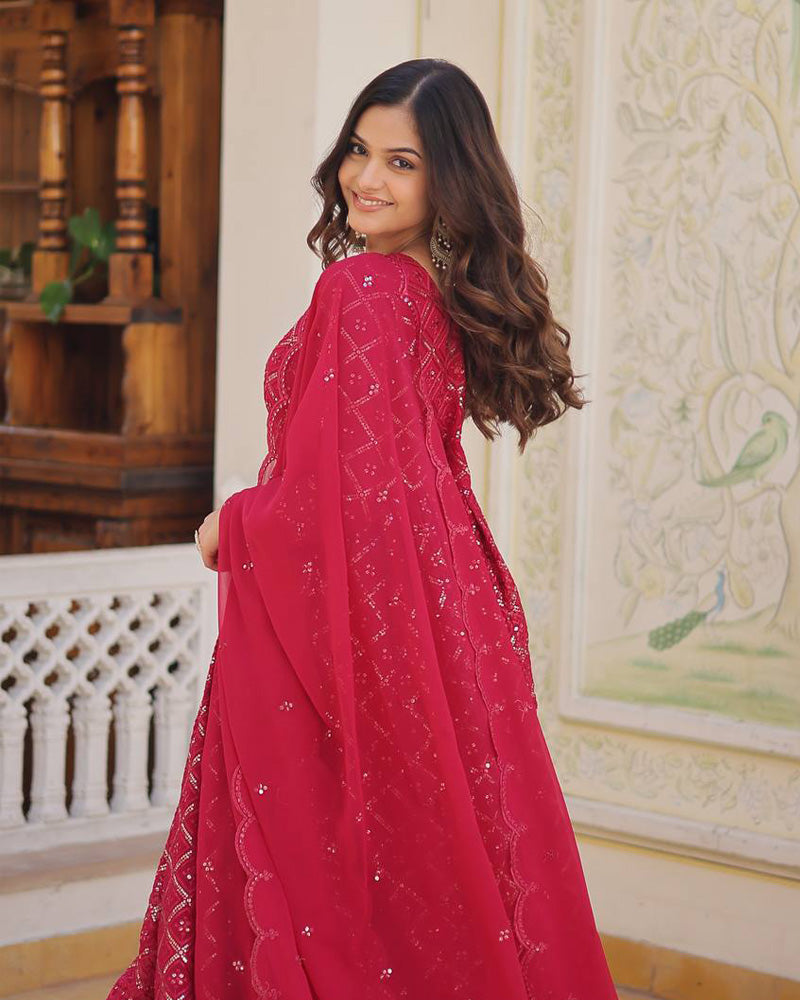 Pink Color Designer Anarkali Gown With Dupatta  - By Qivii