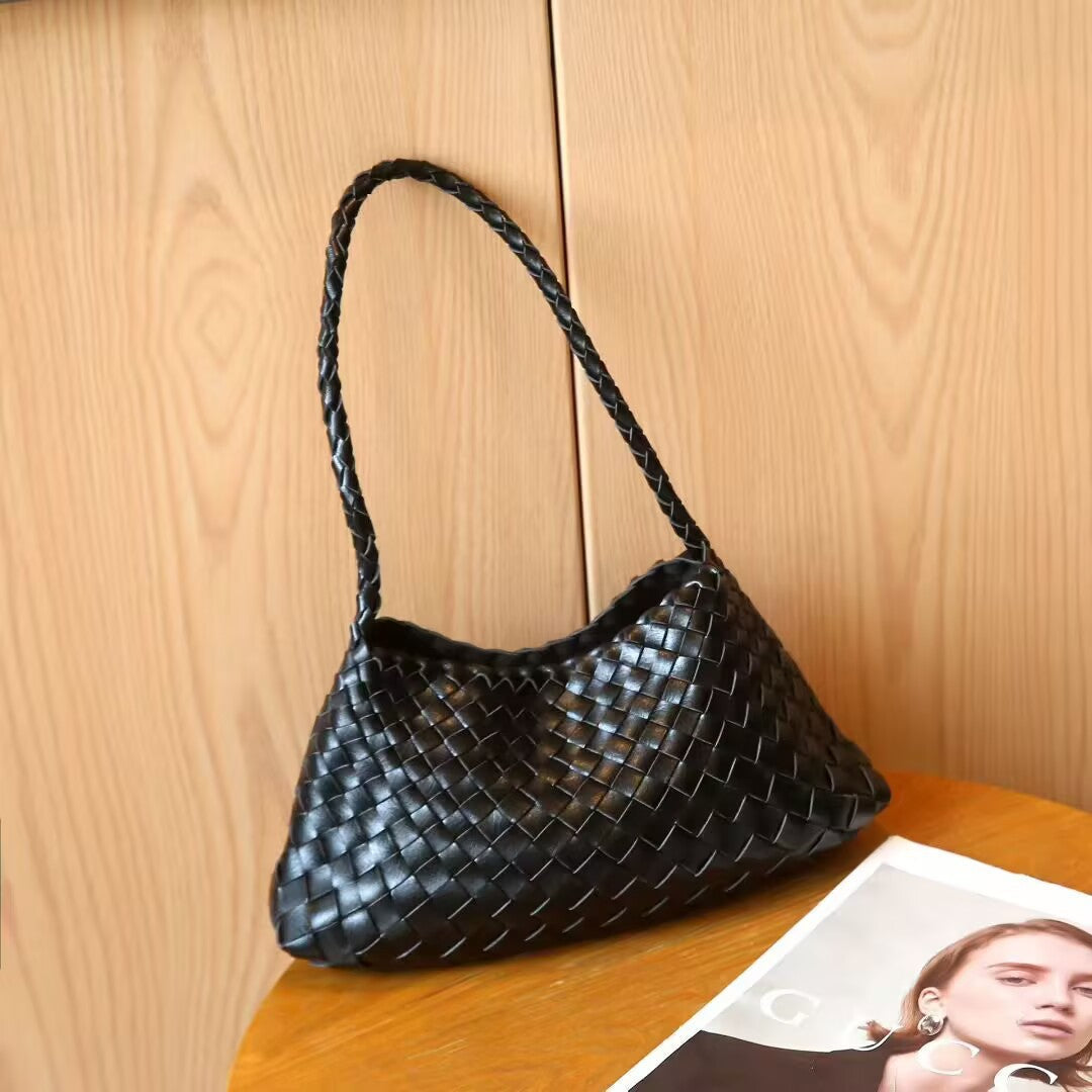 Women’s Genuine Leather Woven Heritage Tote – Handcrafted Vintage Shoulder & Underarm Bag, Minimalist Elegant Design