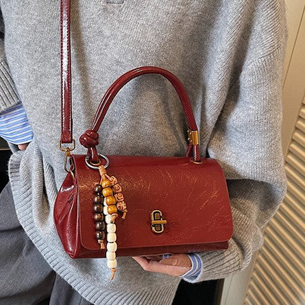 Women’s Lumière Mini Flap Bag – Glossy Waxed PU Leather, Metallic Lock Chain Shoulder & Crossbody Bag