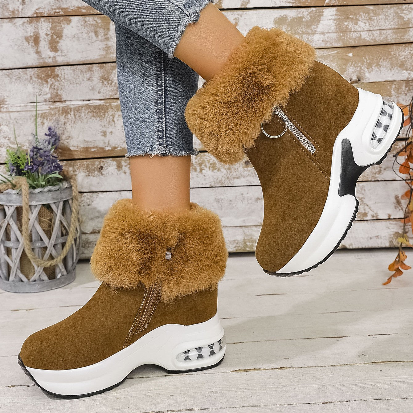 Women's Cozy-Chic Snow Boots - Plush Lined Faux Suede Platform Ankle Boots (US 4-10.5)