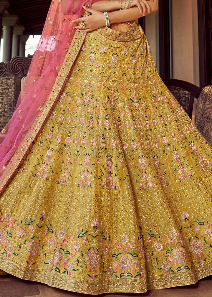 Canary Yellow Organza Lehenga Choli with Resham & Zari work