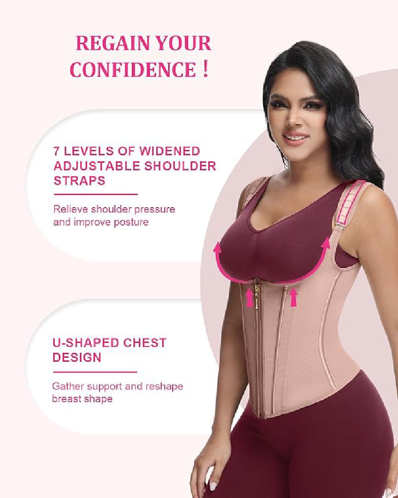 Waist Trainer for Women Body Shaper Corset Vest Tank Top with Steel Bones  - By Qivii
