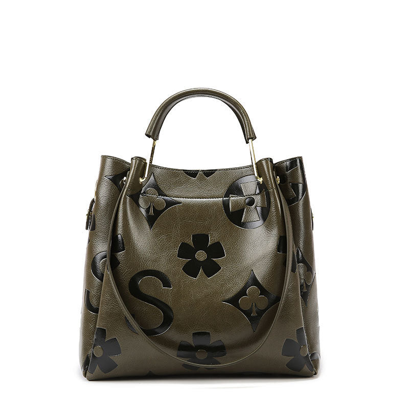Women's Grain & Grace Bucket Bag - Vintage Embossed Carryall with Detachable Pouch for Women | Textured Leather Mother-Daughter Tote