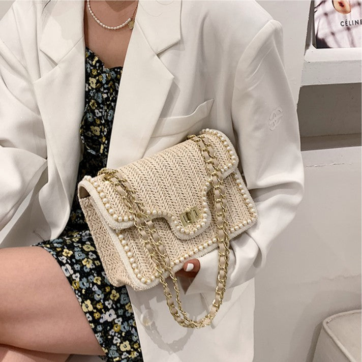 Women's Artisan-Woven Mini Square Bag - Convertible Chain Strap Shoulder Bag ｜Tweed-Textured Luxury for Day to Evening