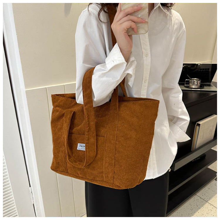 Women's Corduroy Tote Bag | Stylish & Minimalist Large-Capacity Shoulder Bag for Commuting