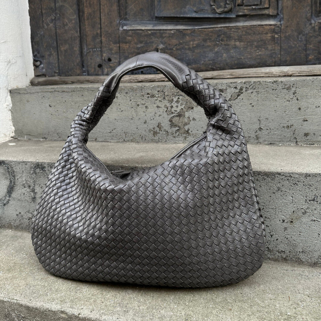 Ounamei Vintage Woven Vegan Leather Hobo Bag Large Shoulder Handbag for Women