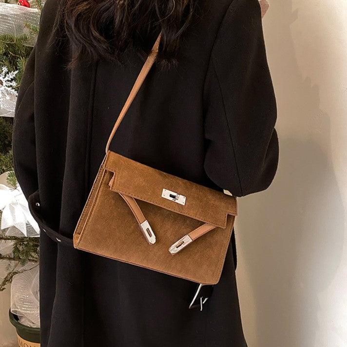 Women's Retro-Luxe Suede Mini Satchel - Convertible Underarm Crossbody Bag for Women | Vintage Brushed Texture in Caramel Ombre