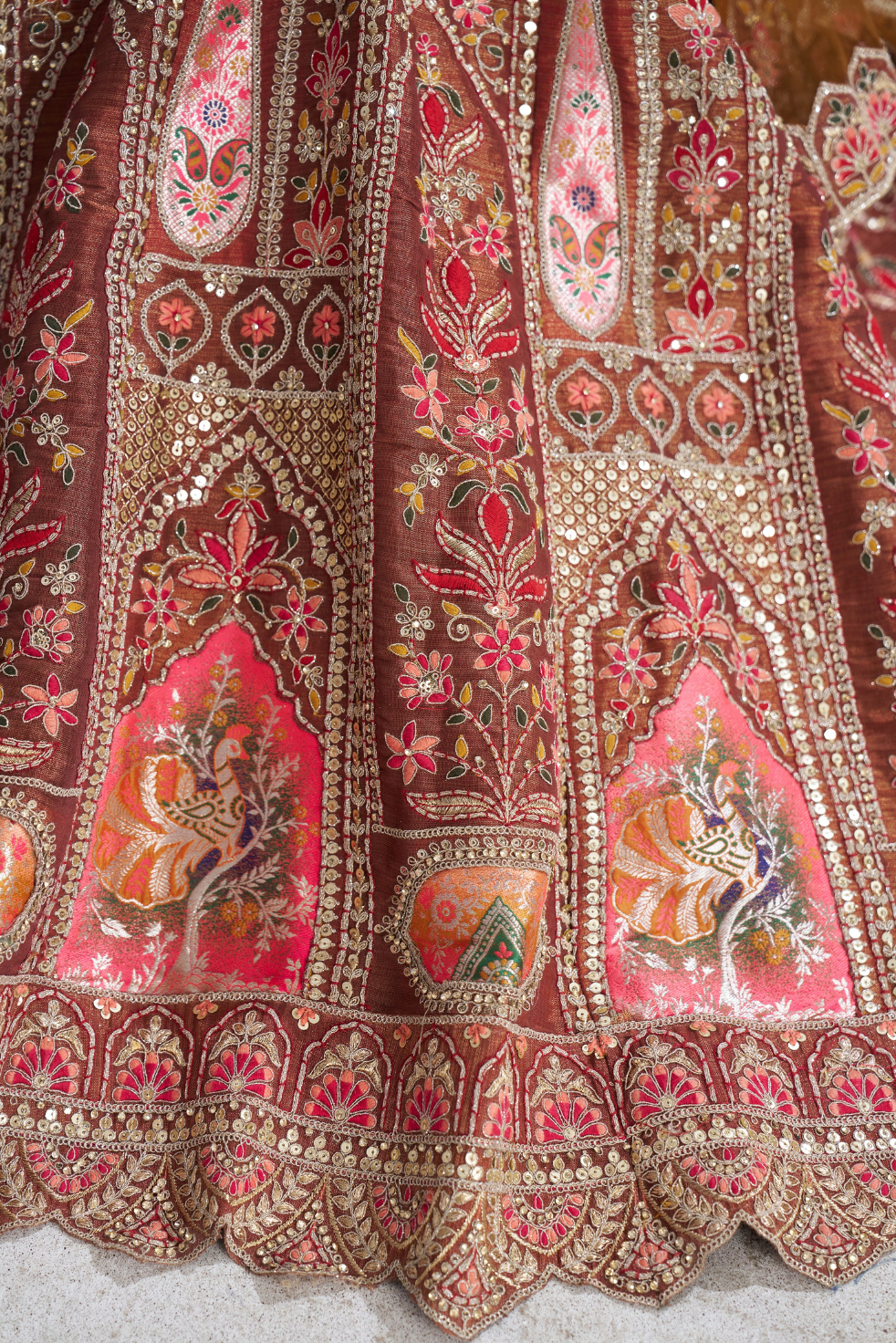 Trending Mocha Aari Work Banarasi Semi-Bridal Lehenga Choli - qivii