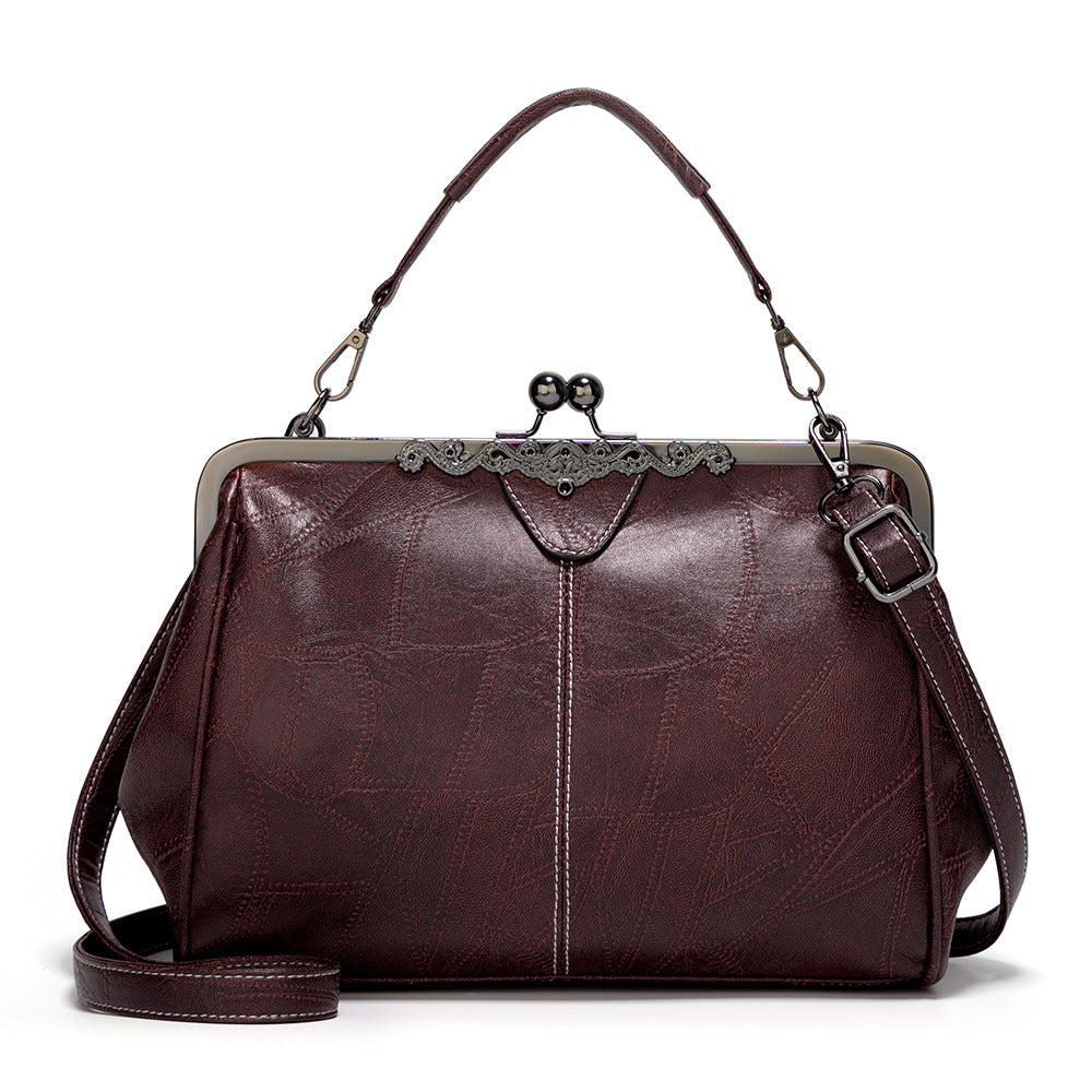 Women's British Vintage Oversized Bag – Multi-Way Shoulder/Tote Bag with Clip Closure