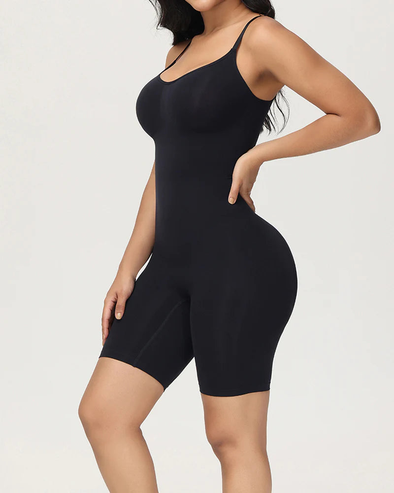 Body Shaper Ribbed Seamless Tummy Control Mid Thigh Bodysuits  - By Qivii