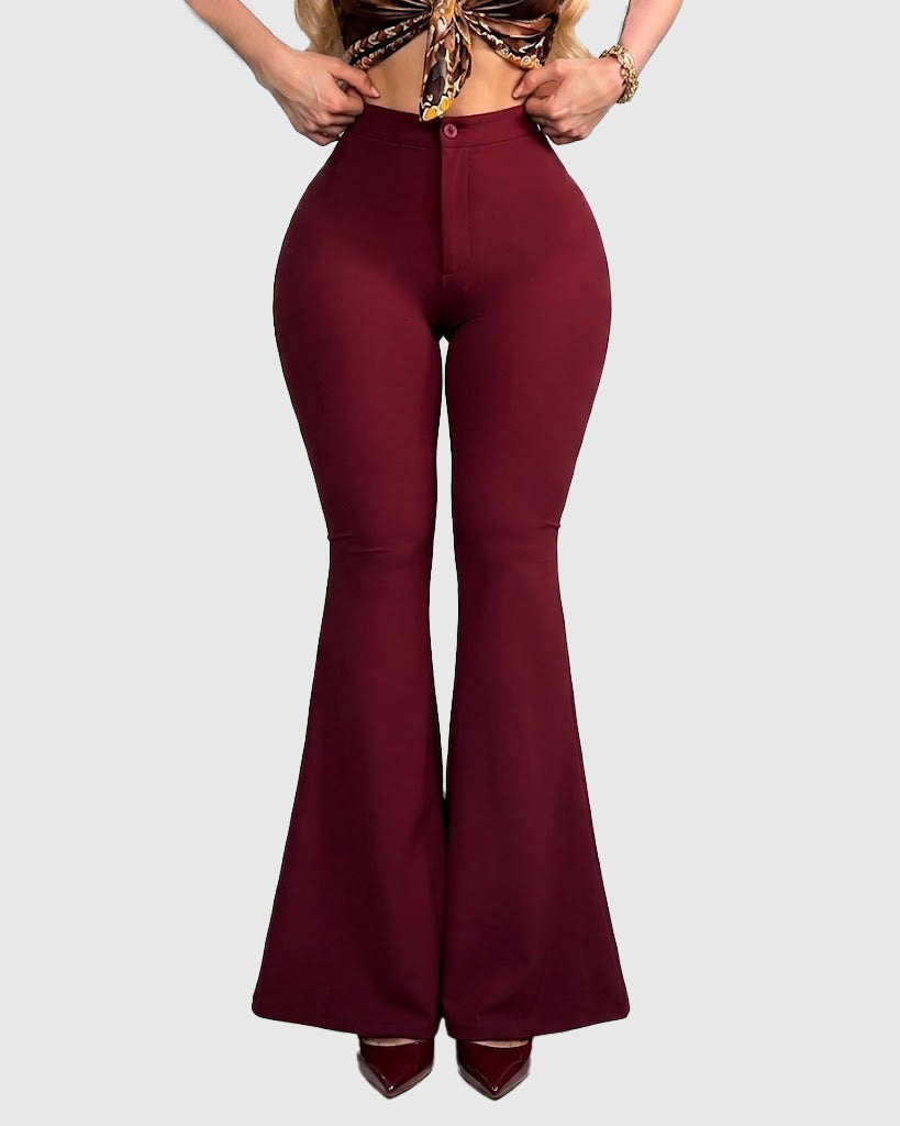 High Waist Button Fly Butt Lifting Sculpt Flare Faja Pants  - By Qivii