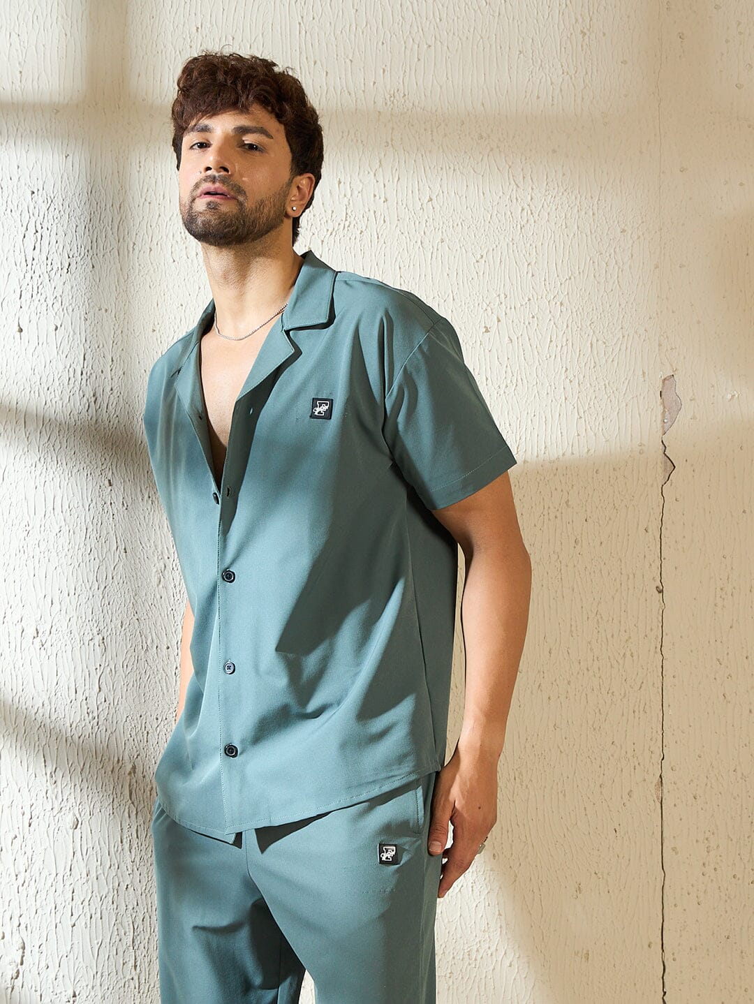 Cadet Blue Bowling Shirt - qivii