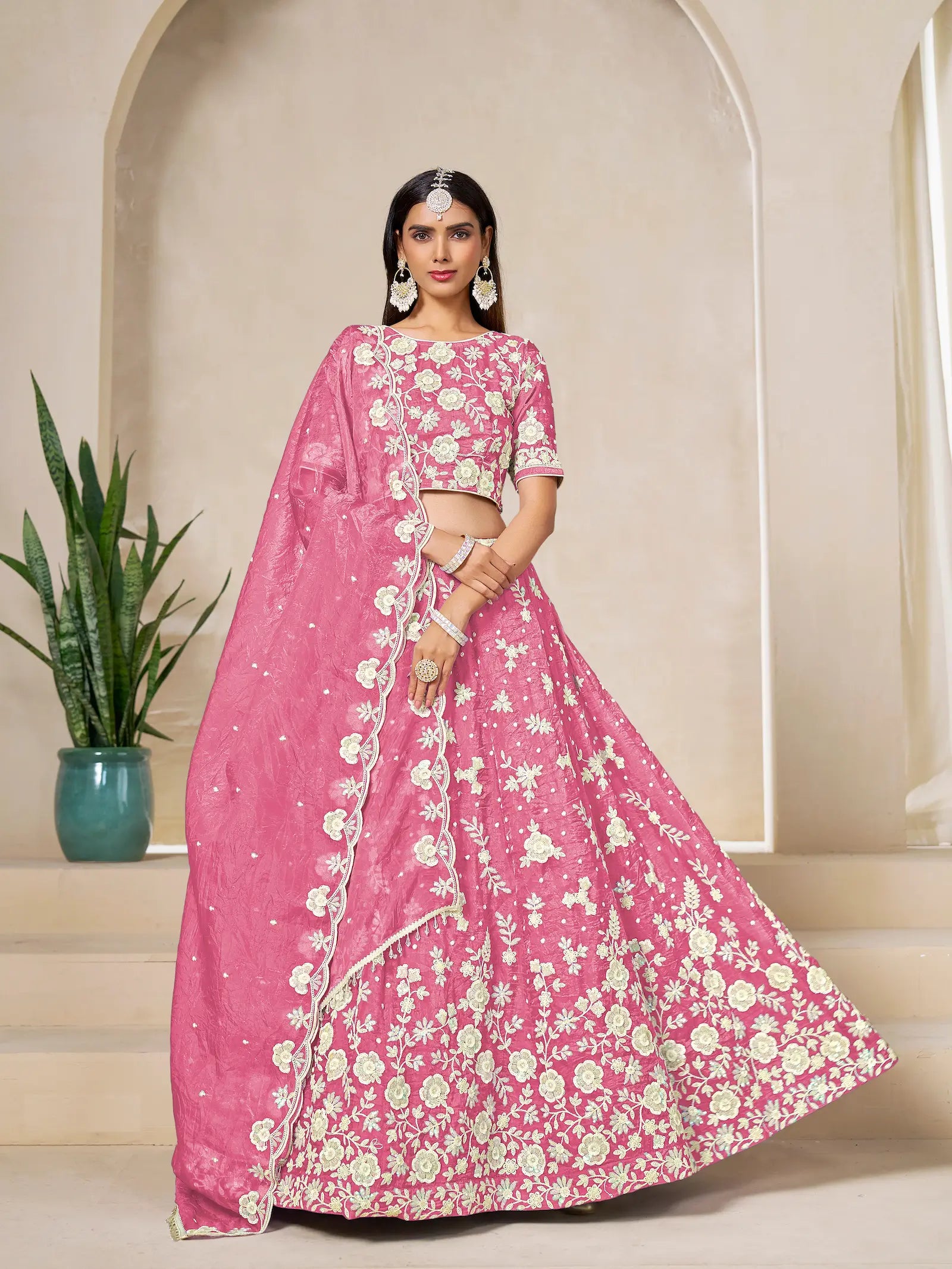 Light Pink Gold Crush Embroidery Lehenga Choli - qivii