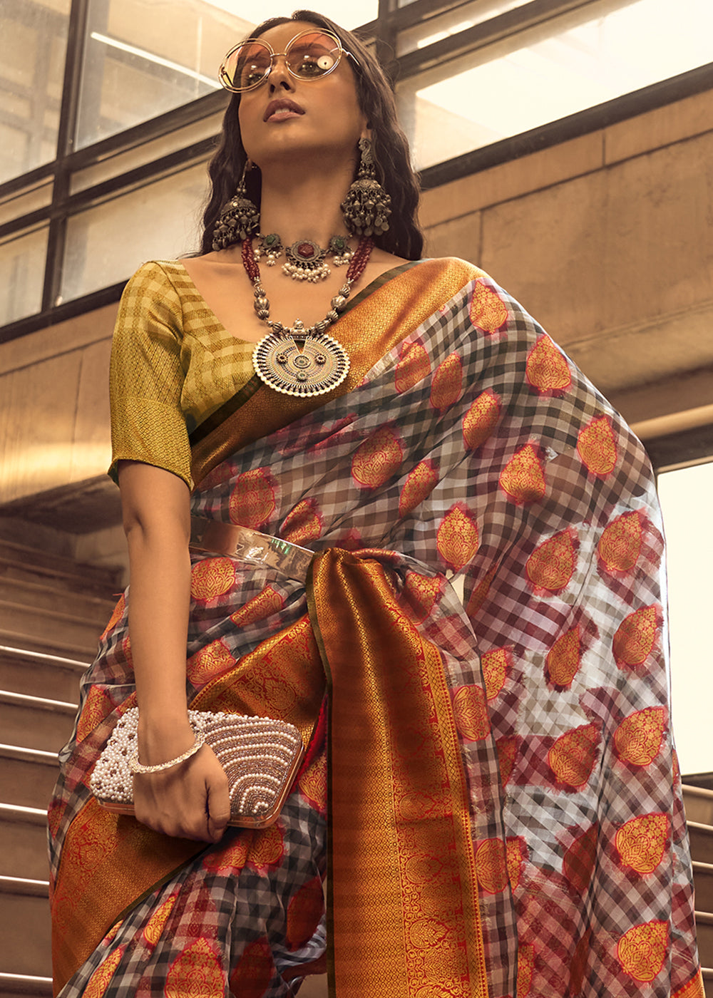 Anchor Grey Zari Woven Banarasi Silk Saree - qivii