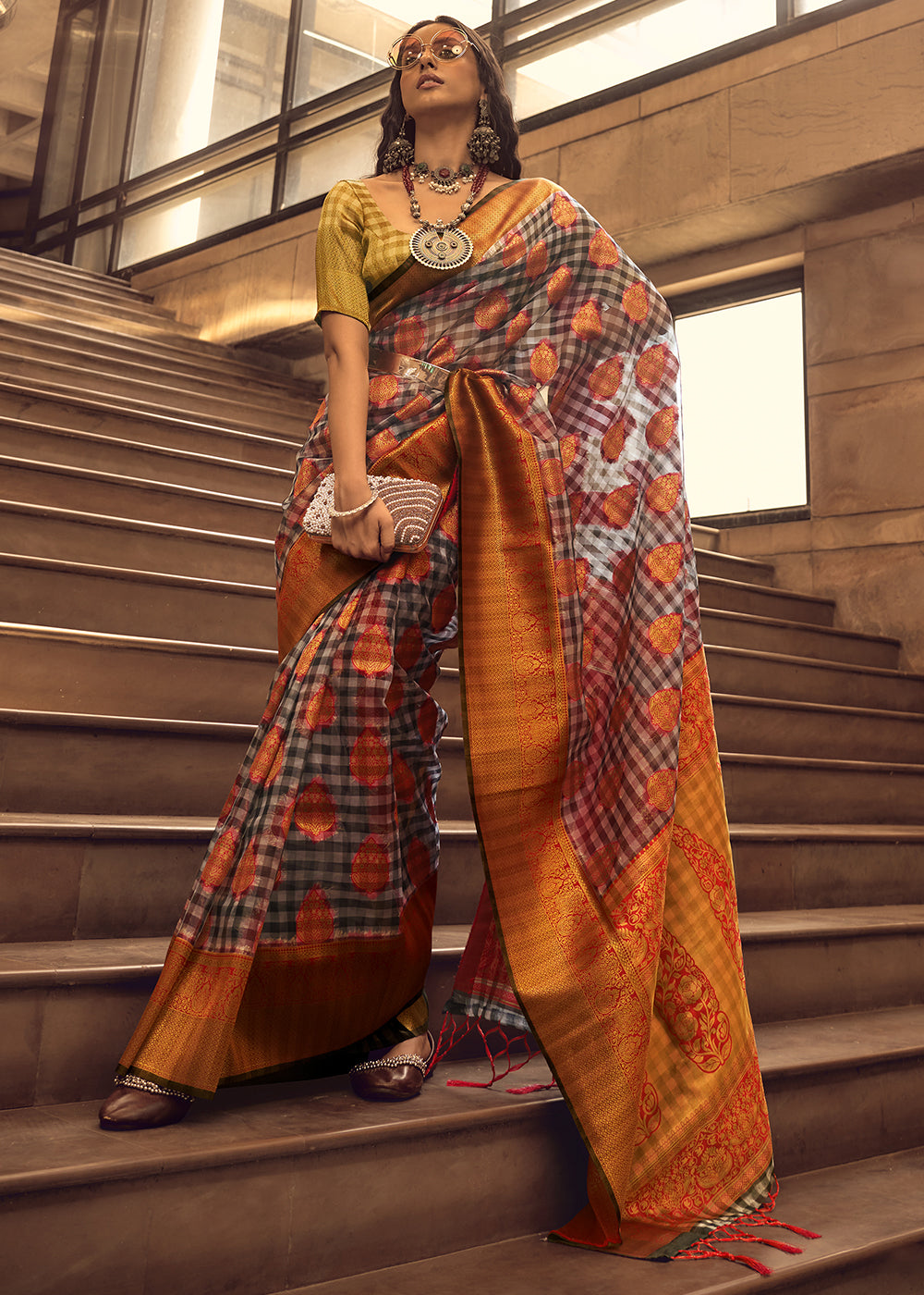 Anchor Grey Zari Woven Banarasi Silk Saree - qivii