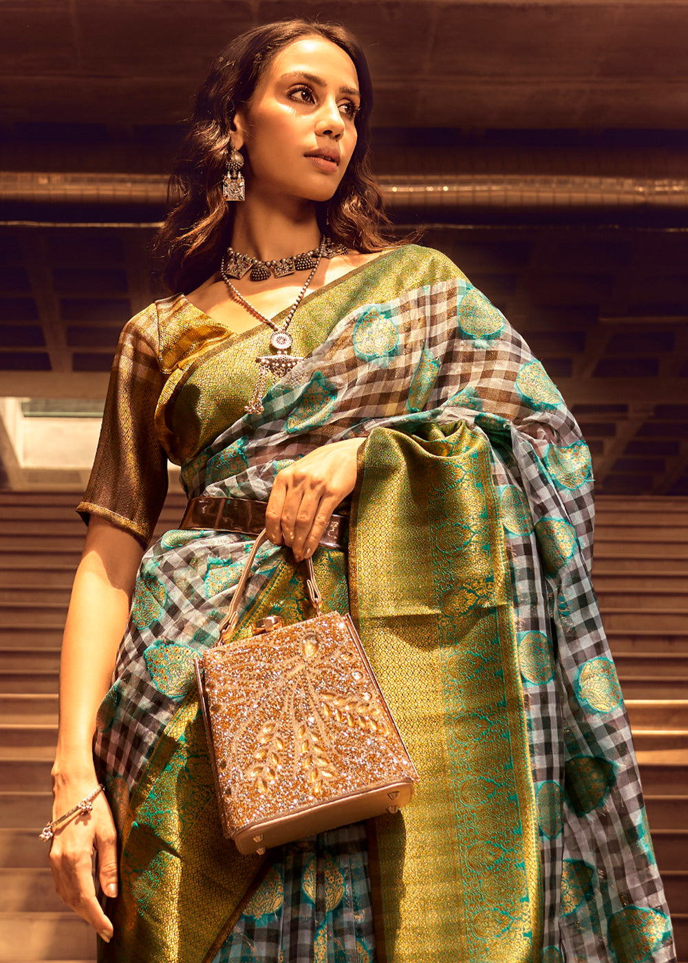 Cool Green Zari Woven Banarasi Silk Saree - qivii