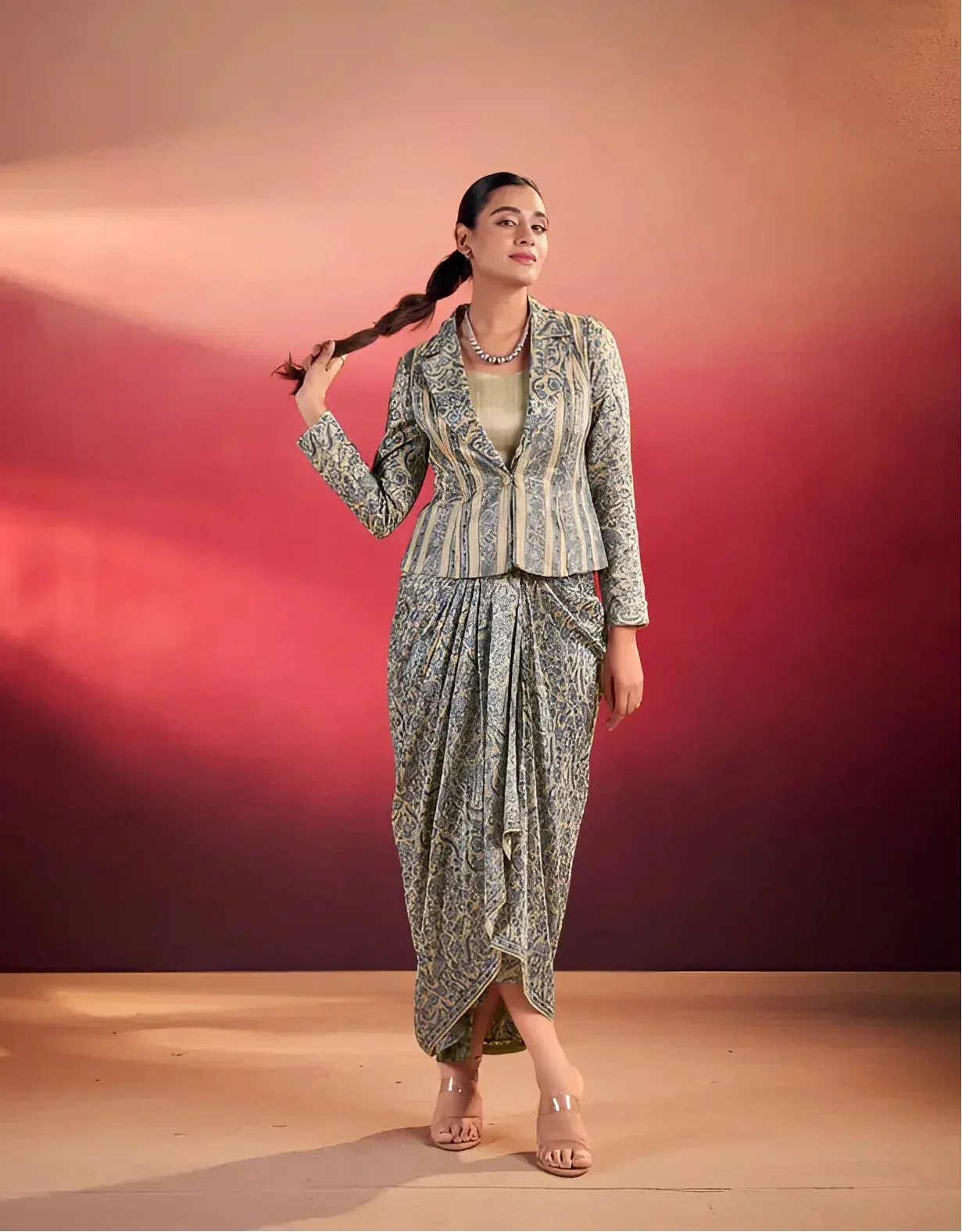 Blue Tasar Silk Stylish Indo-Western