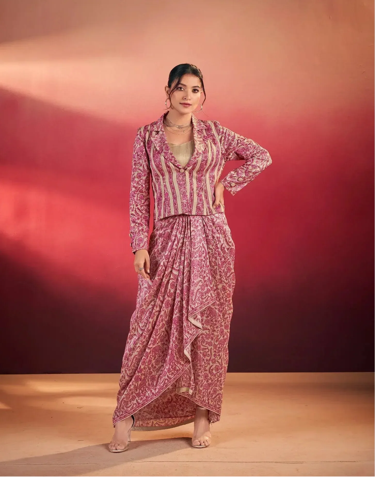 Pink Tasar Silk Stylish Indo-Western