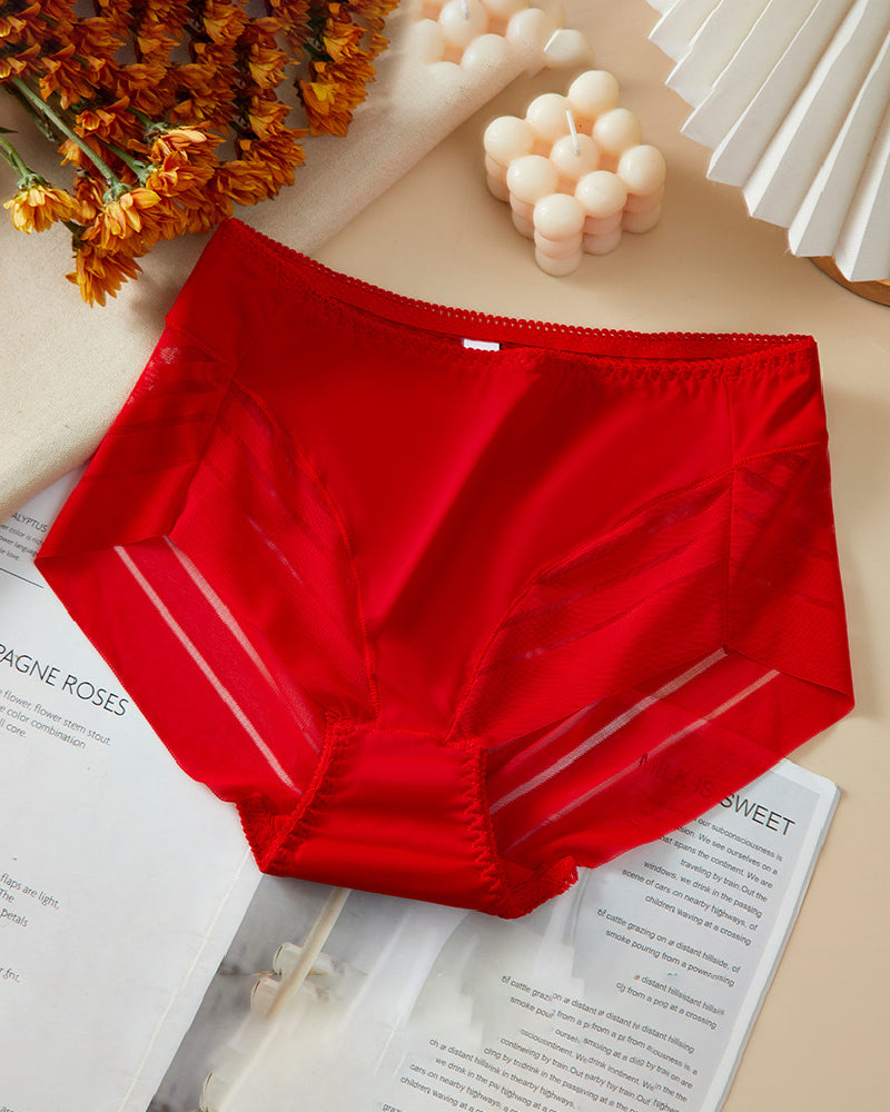 Women's Sexy Seamless Hollow Stripe Mesh Underwear Mid Waist Thong Shaping Briefs  - By Qivii