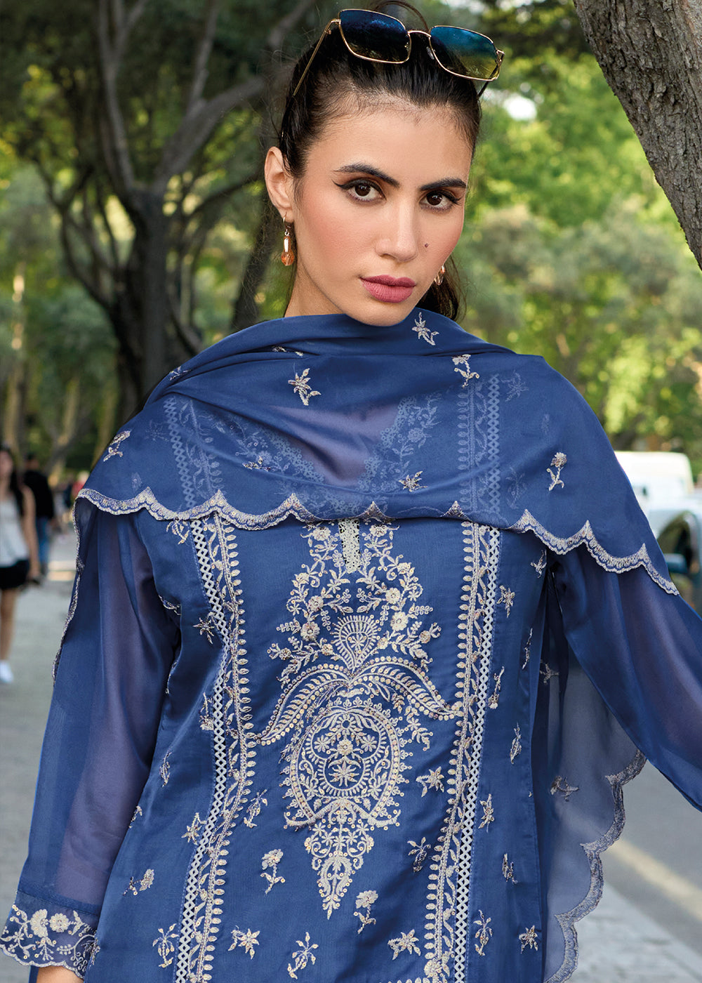 Lapis Blue Intricate Embroidered Organza Suit