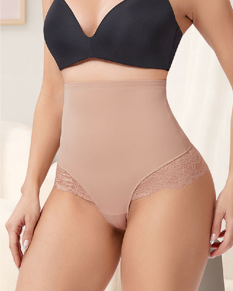 Seamless Lace Tummy Control Shapewear Panties High Waist Compression Thong Underwear  - By Qivii