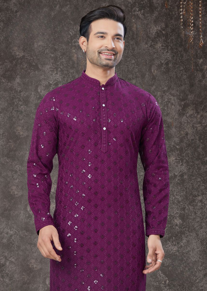 Wine Rayon Sifly Cotton Kurta Set - qivii