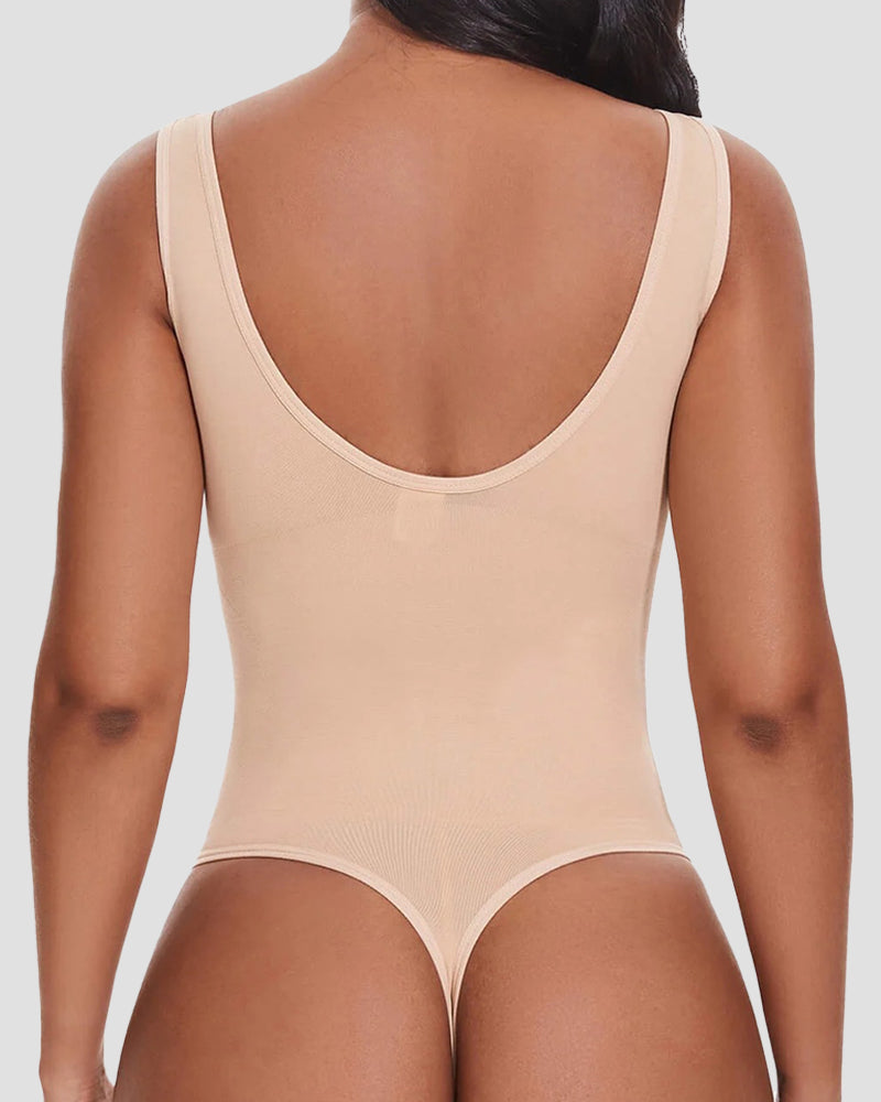 Sexy U-Back Tummy Control Shapewear Thong Bodysuit  - By Qivii