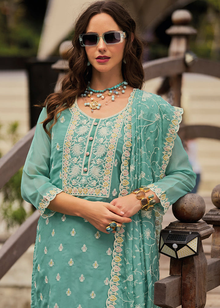 Light Persian Green Intricate Embroidered Organza Suit