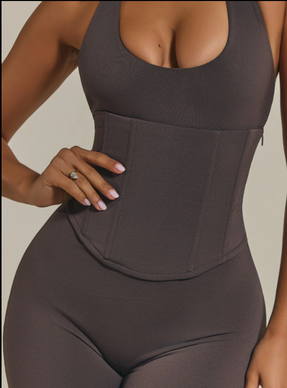 Hourglass Figure The Corset Body Shaper Waist Cincher Capri Jumpsuit Two-Piece Set  - By Qivii