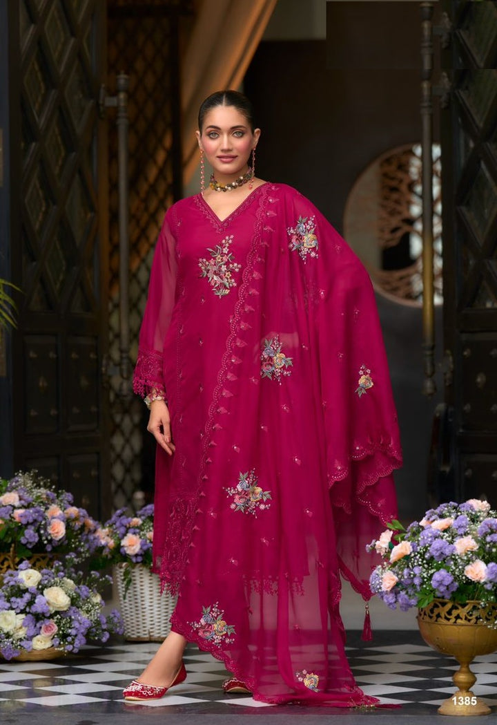 Pink soft blooming organza emboidery & khatali work with gpu lace Salwar Suit