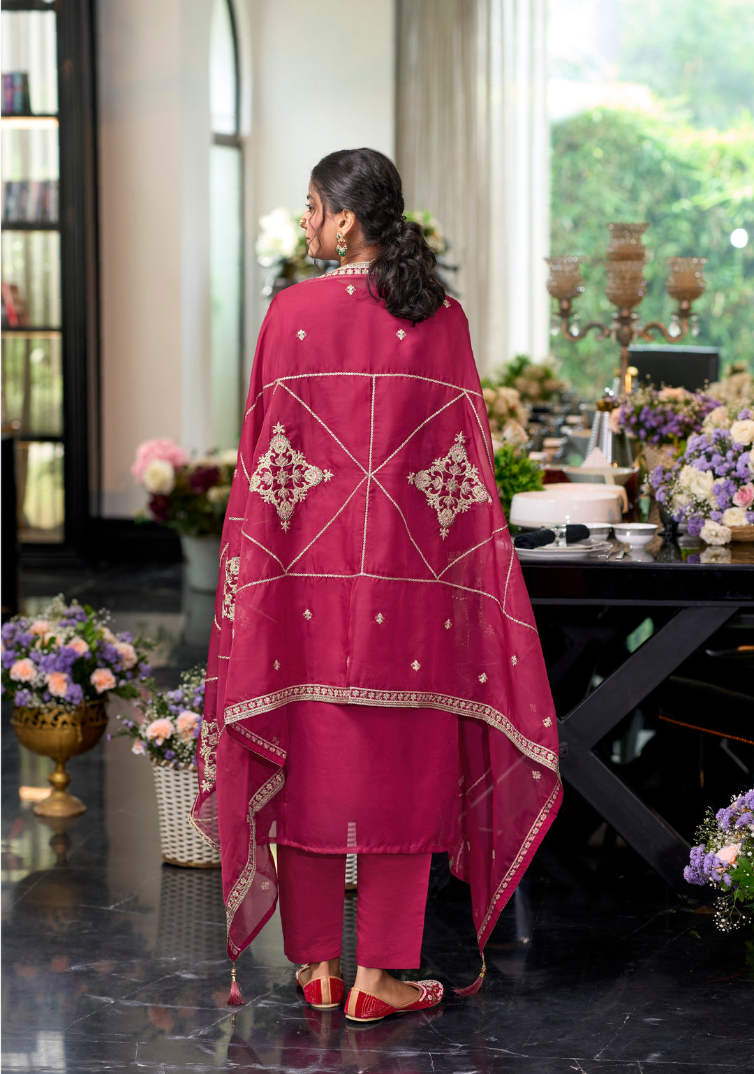 Pink soft organza with embroidery heavy silk salwar suit