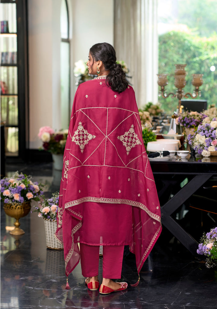 Pink soft organza with embroidery heavy silk salwar suit